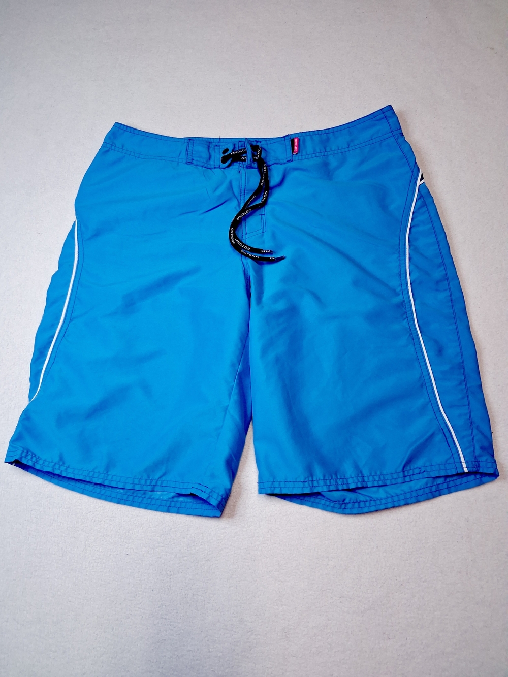 Men's Electric Blue Swim Board Shorts with White Piping